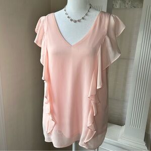 BCX Flutter Sleeve Ruffled Chiffon Blouse in Pastel Pink